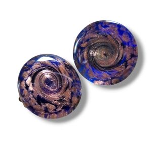 NWOT Stunning Murano Glass "Starlight" Blue/Gold Swirl Clip-On Earrings
